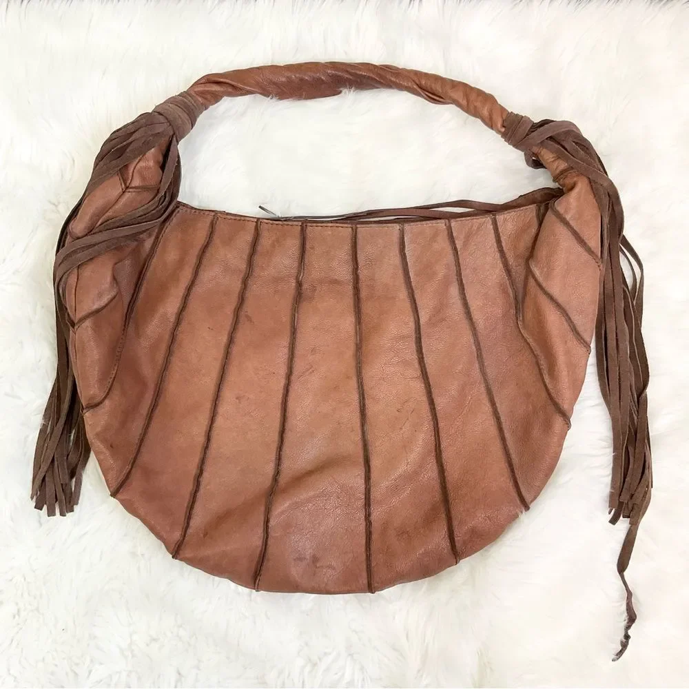 Lucky Brand Brown Canteena Fringe Leather Hobo Shoulder Bag